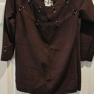 Elegant Brown Blouse with Ring Accents